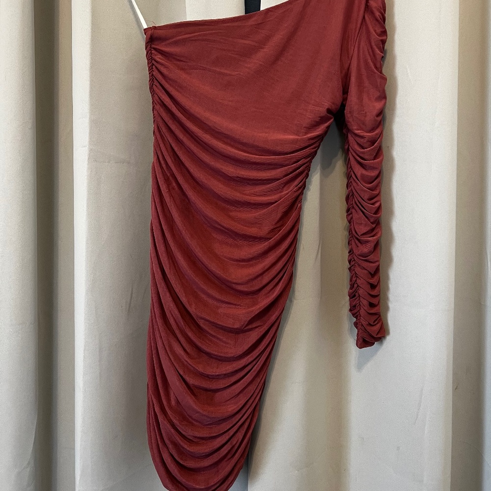 One Shoulder Mauve Ruched Bodycon Dress
